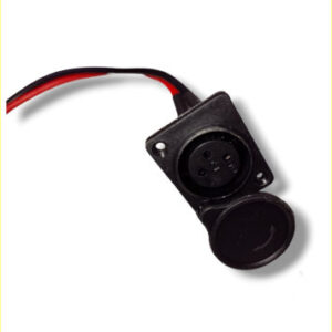 XLR connector with black housing and red-black wires, used in audio and electrical applications for secure connections.