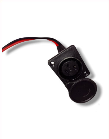 XLR connector with black housing and red-black wires, used in audio and electrical applications for secure connections.